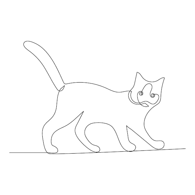 Continuous one line cat pet drawing out line vector illustration design