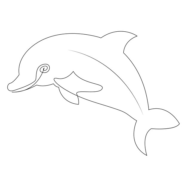 Vector continuous one line of cute dolphin sea fish outline vector art drawing and illustration