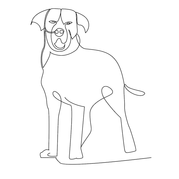 Continuous one line dog pet outline vector art drawing