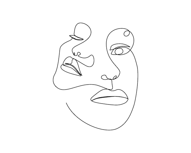 Continuous one line drawing of abstract females face