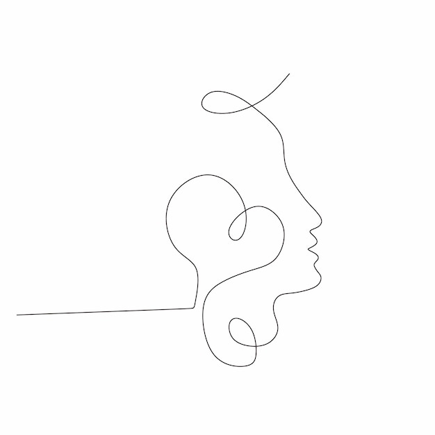 Continuous One Line Drawing Abstract Portrait of Beautiful and loving Young Woman