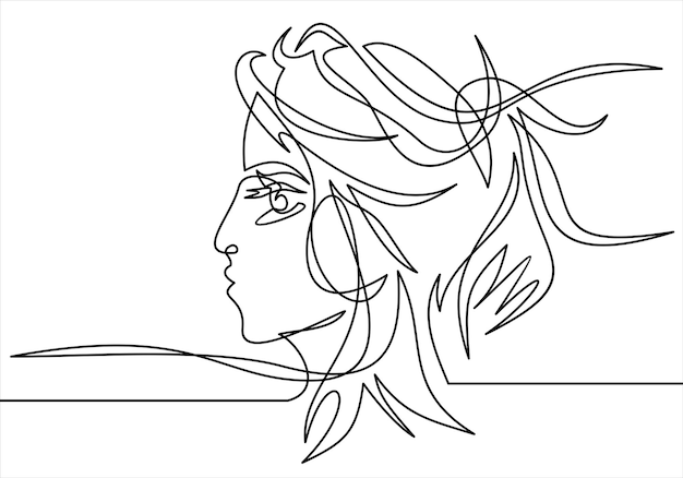 Continuous one line drawing abstract portrait of romantic woman face vector illustration