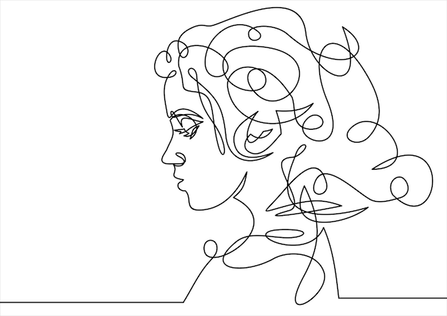 Continuous one line drawing Abstract portrait of romantic woman face Vector illustration