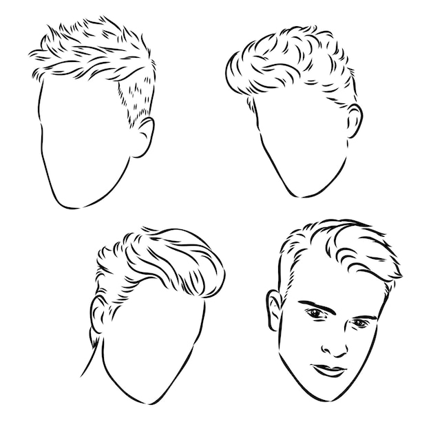 Disegno continuo di una linea di ritratto di uomo adulto con barba e baffi illustrazione vettoriale di stile maschile alla moda ragazzo triste nel profilo disegnato a mano contorno schizzo clip art