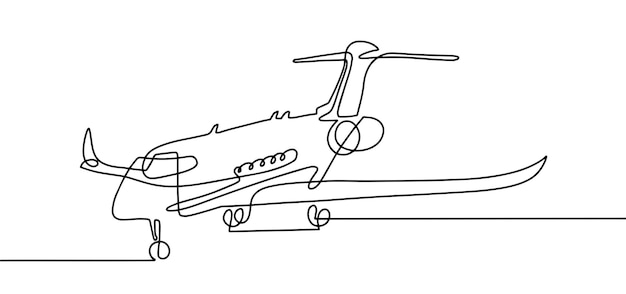 Continuous one line drawing of aircraft in modern minimalistic s