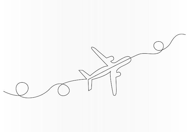 Vettore disegno continuo di un'aereo in linea outline vector art illustratio