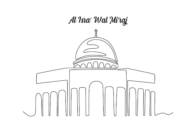 Continuous one line drawing the Al Aqsa Mosque Dome of the Rock in Jerusalem Islamic events concept Single line draw design vector graphic illustration