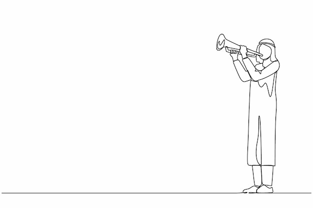 トランペットを奏でるアラビア人の一行の連続的な絵 音楽は楽器的なトランペット奏者