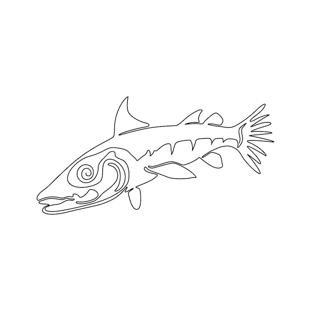 Vector continuous one line drawing art of barracudas fish logo style