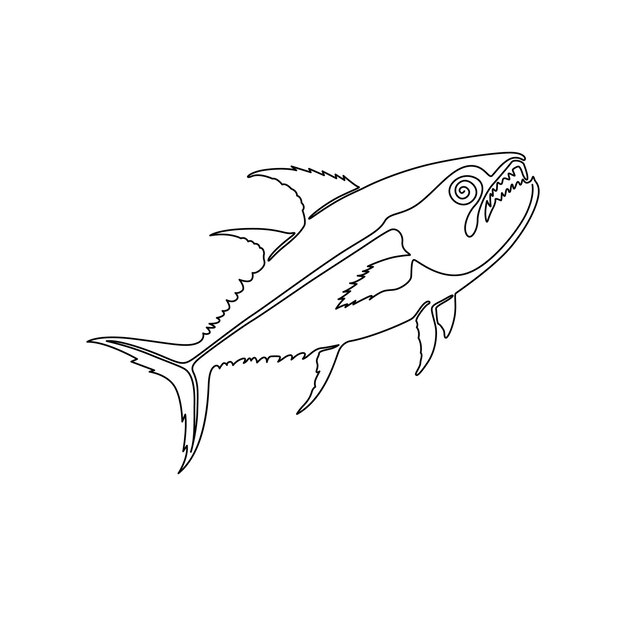 Vector continuous one line drawing art of tuna fish logo style