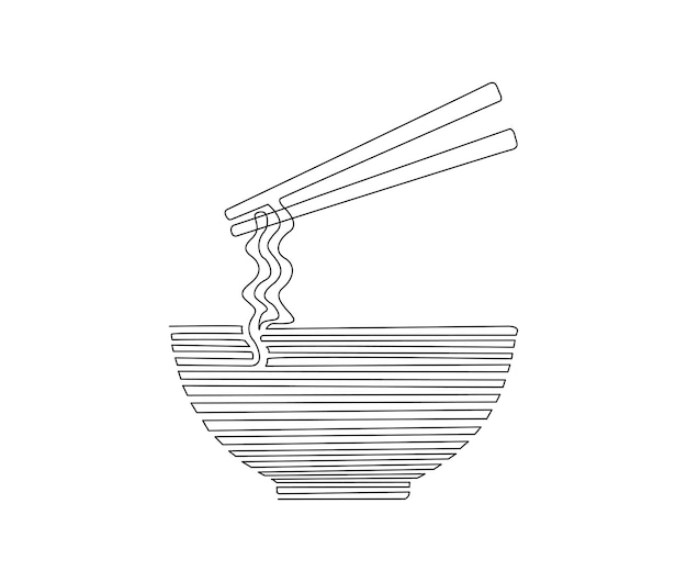 Continuous one line drawing of asian noodle in the bowl Ramen single line art drawing vector illustration