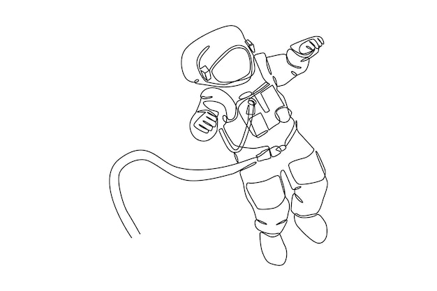 Continuous one line drawing astronaut floating in space space concept Single line draw design vector graphic illustration