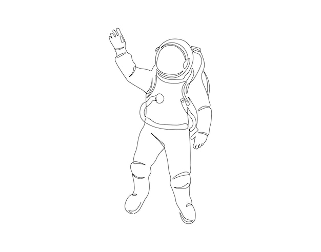 Continuous one line drawing of astronaut One line of spaceman concept Astronaut continuous line art Editable outline