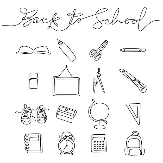 Continuous one line drawing of back to school handwritten words
