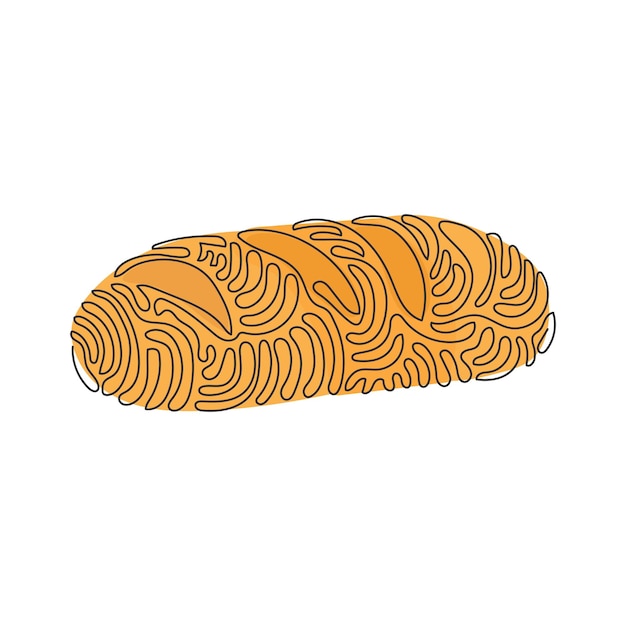 Continuous one line drawing baguette loaf of bread White bread Appetizing long loaf for breakfast