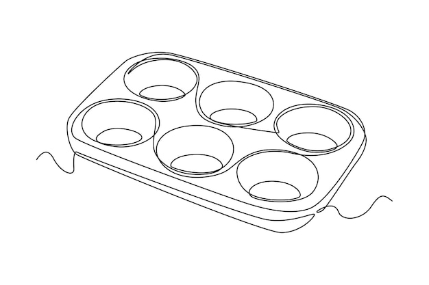 Continuous one line drawing baking pans Kitchen appliances concept Single line draw design vector graphic illustration