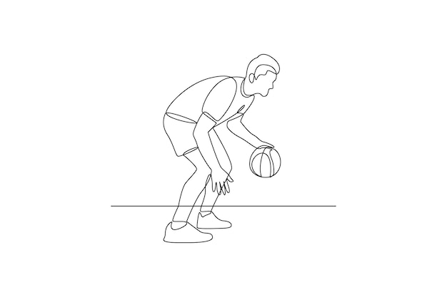 Continuous one line drawing Basket ball concept Doodle vector illustration