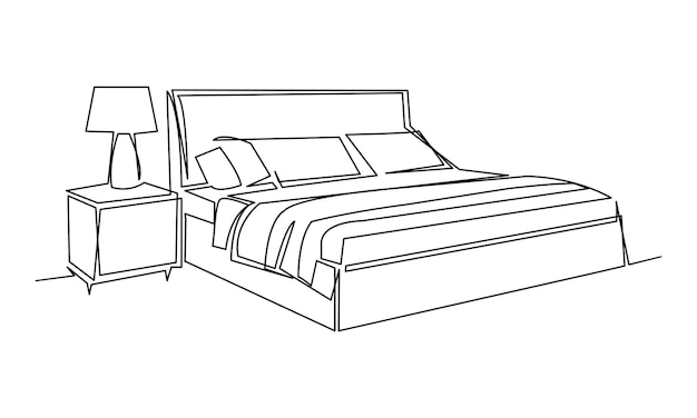 Vector continuous one line drawing of bedroom vector illustration