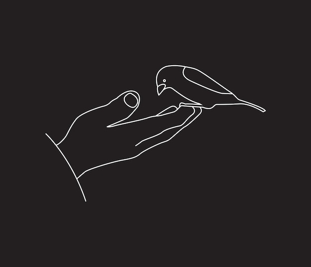 Continuous one line drawing a bird in hand line art