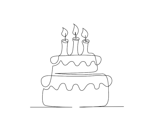 Continuous one line drawing of birthday cake with candles Party anniversary and celebration concept Minimalism Hand drawn vector illustration