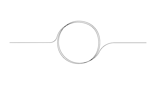 Continuous one line drawing of black circle round frame sketch outline on white background doodle