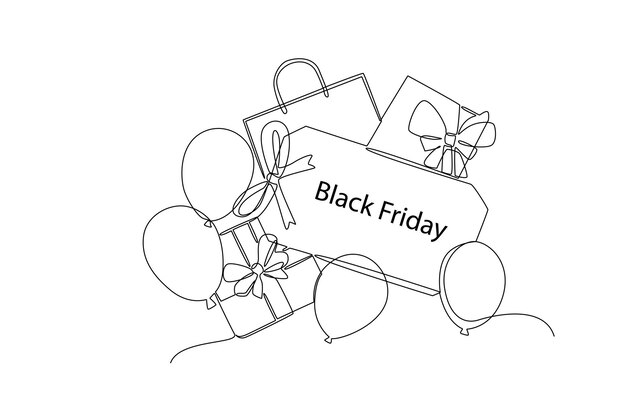 Continuous one line drawing Black Friday concept Doodle vector illustration