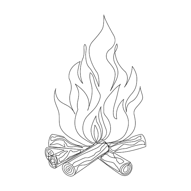 Continuous one line drawing of bonfire or campfire single line art vector illustration