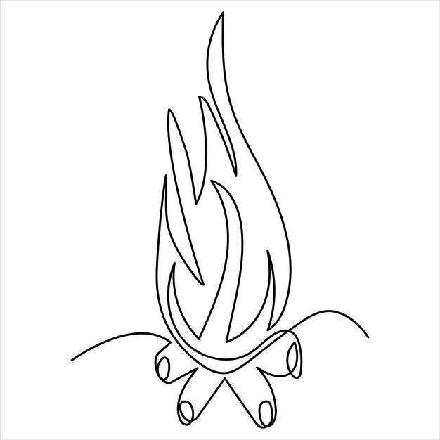 continuous one line drawing of bonfire line art drawing vector illustration