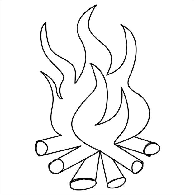 Continuous one line drawing of bonfire line art drawing vector illustration