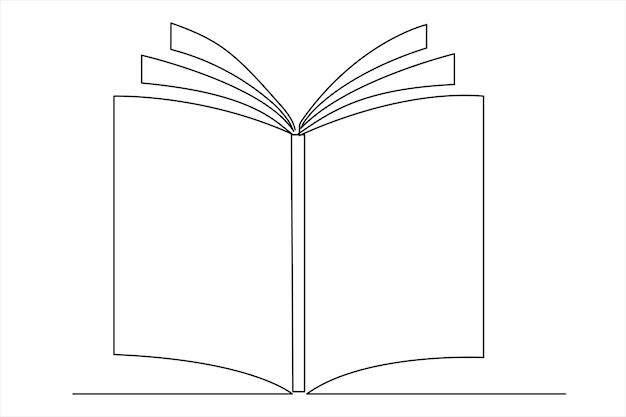 Disegno continuo di una linea di un'illustrazione vettoriale del contorno di un'icona di libro