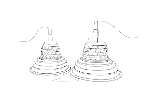 인도네시아 랜드마크 개념의 연속 한 선 그리기 보로부두르 사원 단일 선 그리기 디자인 벡터 그래픽 그림