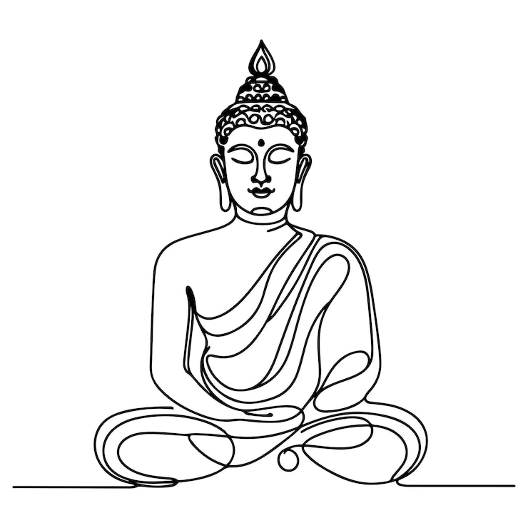Vector continuous one line drawing of buddha statue illustration