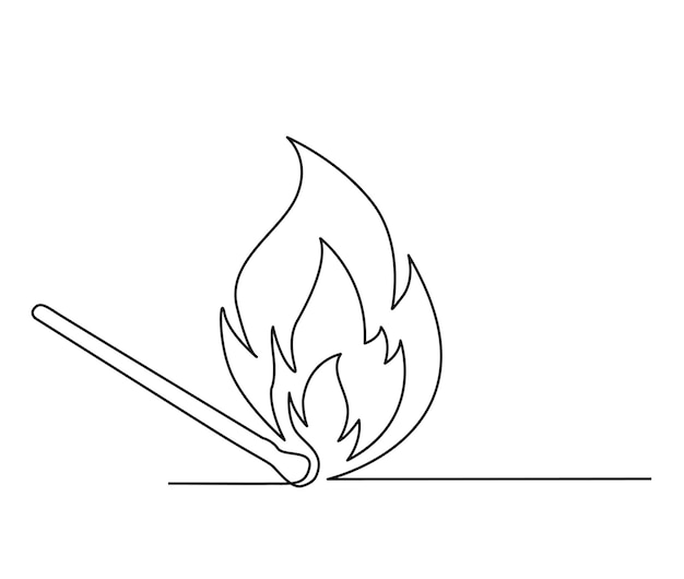 Disegno continuo di una linea di fiammifero ardente semplice fiammifero ardente stick line art illustrazione vettoriale tratto modificabile