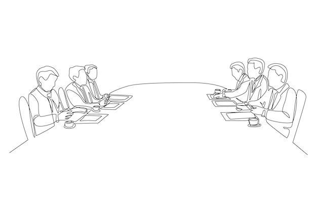 Vector continuous one line drawing of business representatives negotiating on table business negotiation