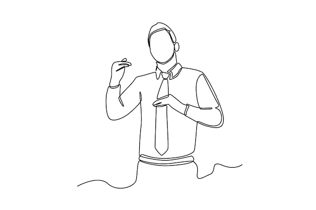 Непрерывный рисунок одной линии бизнесмен проводит презентацию в своем офисе концепция коммуникации одна линия