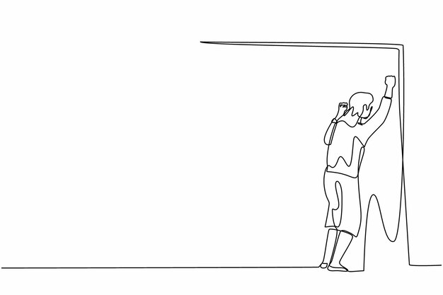 絶え間ない一行の絵を描く 悲しんで泣くビジネスウーマン チャンスを失った 憂鬱なオフィスワーカー