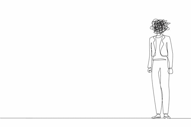 Вектор Непрерывный рисунок одной линии бизнесмен с круглыми надписями вместо головы разочарованная женщина