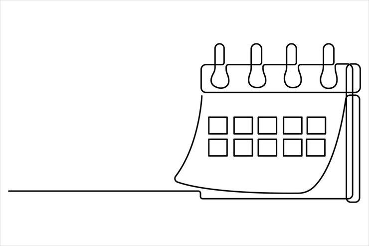 Vector continuous one line drawing of calendar icon memorable date countdown holiday weekday and weeke