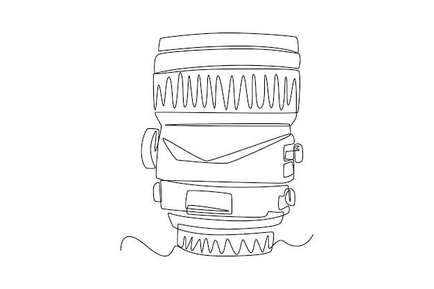 Obiettivo della fotocamera con disegno continuo a una linea concetto di strumenti di ripresa video illustrazione grafica vettoriale del disegno a linea singola