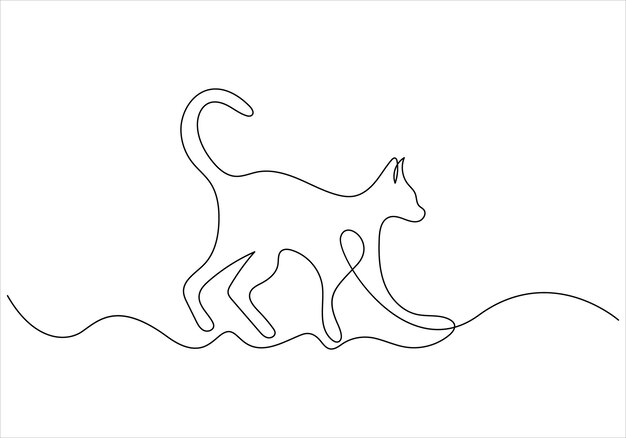 Vector continuous one line drawing of cat out line vector art illustration