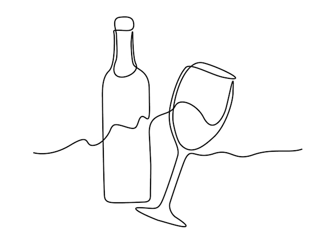 Vector continuous one line drawing of champagne bottle and glasses concept of cheers toast