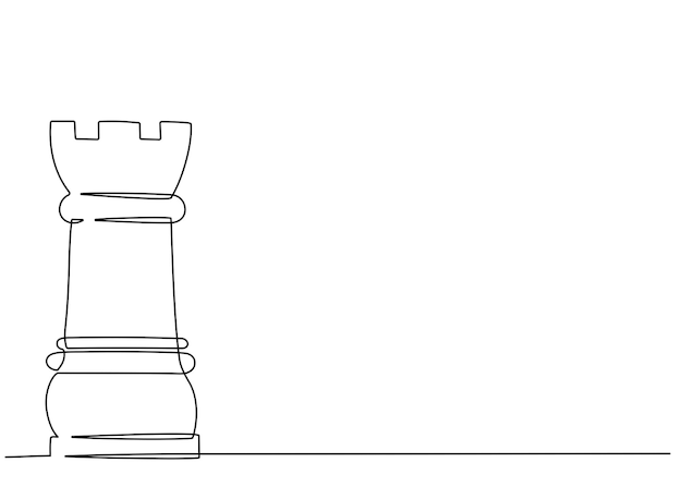 Continuous one line drawing of chess piece rook Vector illustration