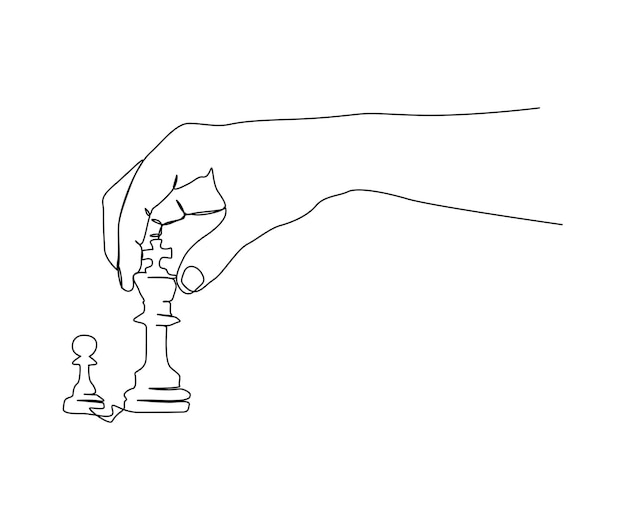 Continuous one line drawing of chess queen Simple dame line art vector illustration