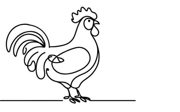 Continuous one line drawing chicken or hen outline doodle linear vector on white background