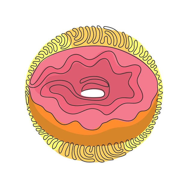 Vettore disegno continuo di una linea cioccolato vetrato anello ciambella ciambella dolce per colazione grafica vettoriale