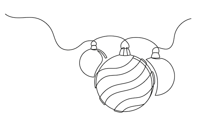 Vector continuous one line drawing of christmas balls isolated on a white background