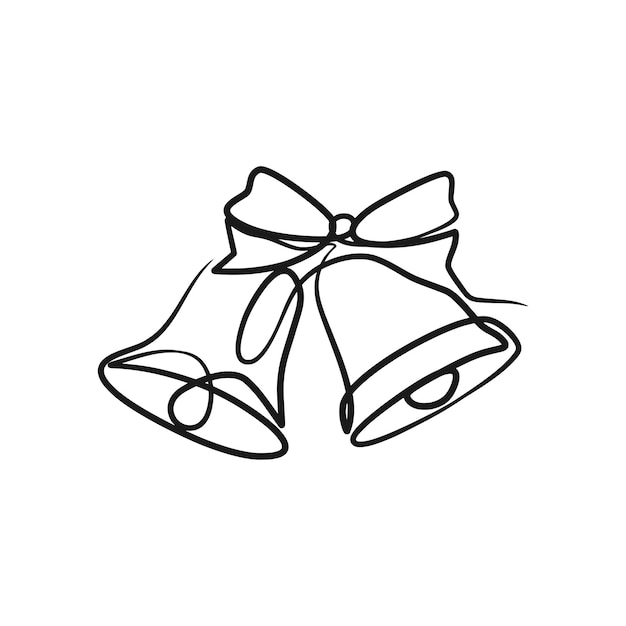 Непрерывный однолинейный рисунок рождественского колокольчика Белл однолинейный рисунок