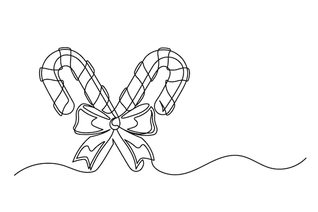 Continuous one line drawing of Christmas candy and bow