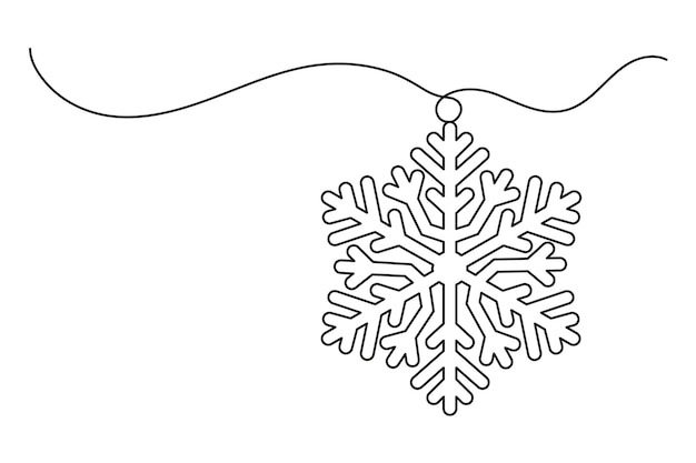 Continuous one line drawing of Christmas snowflake isolated on white background