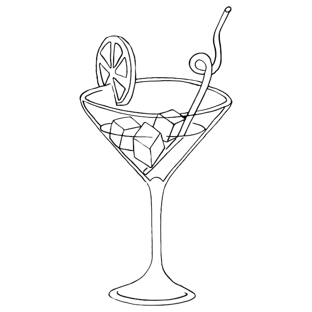 Continuous one line drawing cocktail line art vector illustration